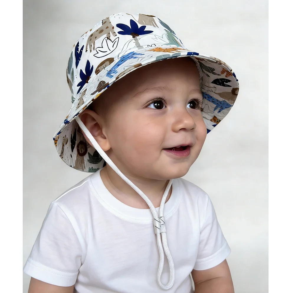

Summer Baby Sun Hat Boy Girl Cartoon Print Cotton UV Protection Cute Cap Infant Children Panama Beach Kids Bucket Hat