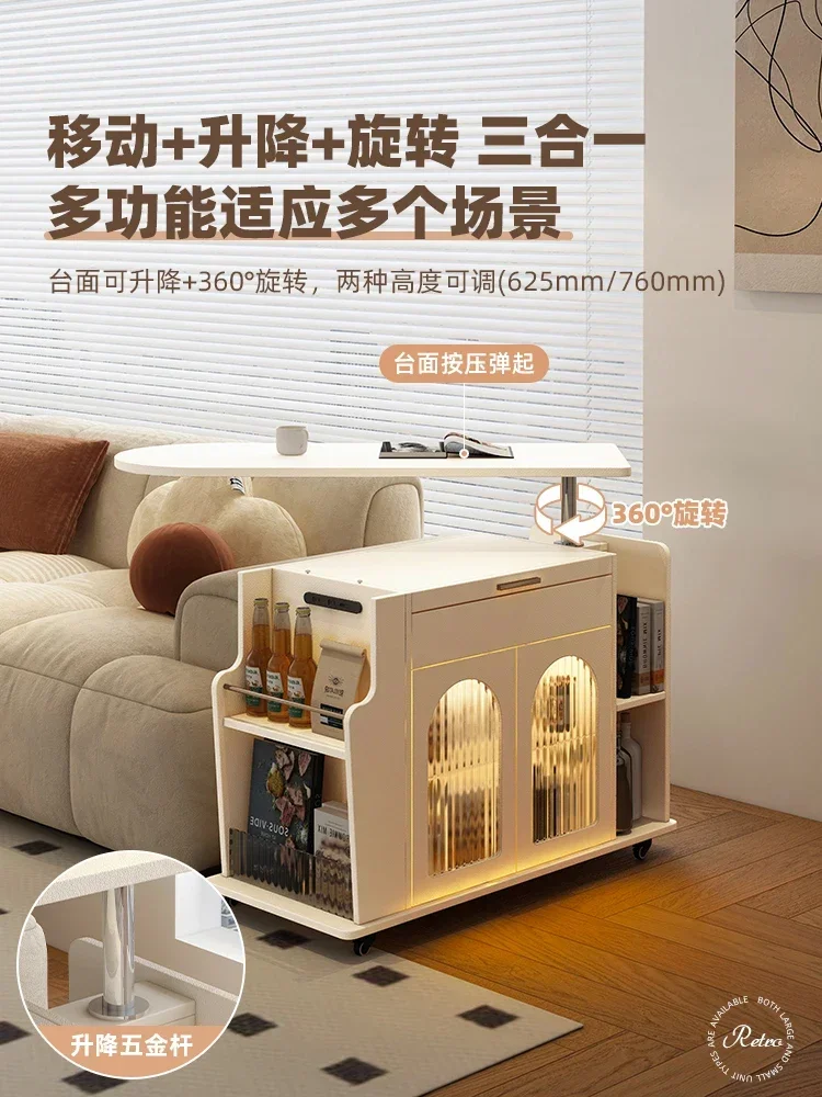 French cream wind side table, modern simple small table side cabinet, sofa movable small coffee table, living room