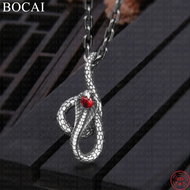 BOCAI S925 Sterling Silver Pendants for Men Women New Fashion Creative Personality Cobra Zorcon  Punk Jewelry Wholesale