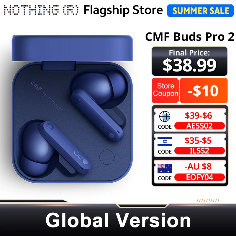 Versión global Niente CMF Buds Pro 2 Por Auricular Bluetooth 5.3 con cancelación activa híbrida de ruido de 50 dB 6 MICS HD IP55