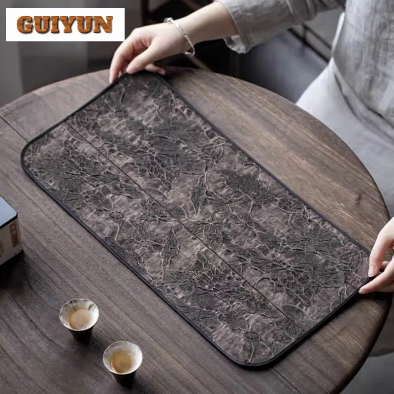 Chinese Style Xiangyun Yarn Dry Soaked Mat Zen Tea Table Waterproof Edging Tea Flag Retro Absorbent Water Cup Mat Tea Cloth Flag