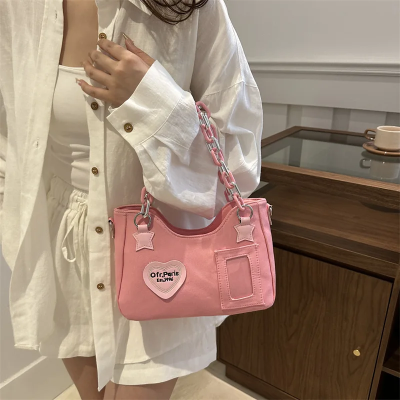 

Women Simple Casual Single Shoulder Canvas Armpit With A Stylish Niche Texture New Chain Crossbody Bag exquisite High quality