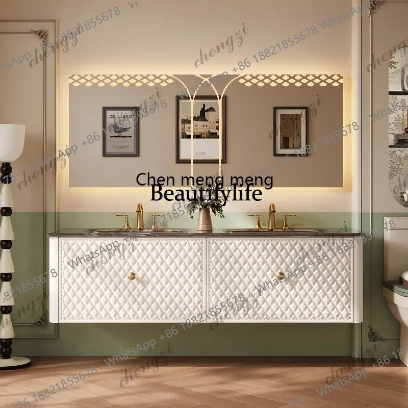 EE182 Bathroom Vanity Oak Wood Washbasin And Sink for Modern Bathroom Decor Luxury Stone Ceramic Aesthetic Integrated Bathroom V