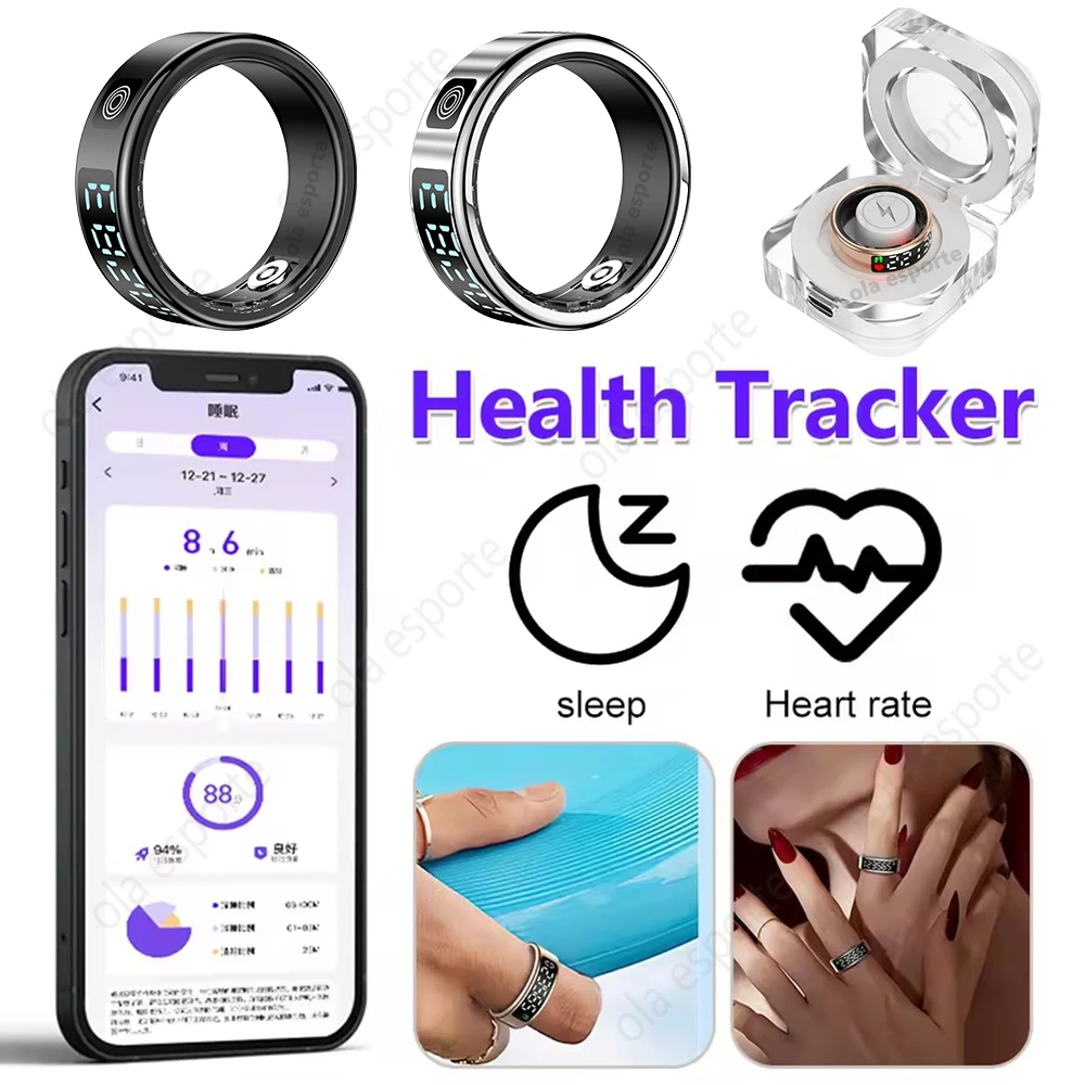 

Смарт-кольцо, мониторинг сердечного ритма, кислорода в крови, сна, светодиодный экран для мужчин и женщин, спортивные кольца для фитнеса, 5 АТМ, водонепроницаемые, 2025 Новинка