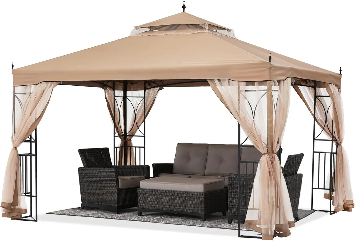 

10X12/10X10 Patio Outdoor Gazebo-Canopy with Netting and Corner Frame Screen Wall for Backyard,Garden Gazebo Lawn