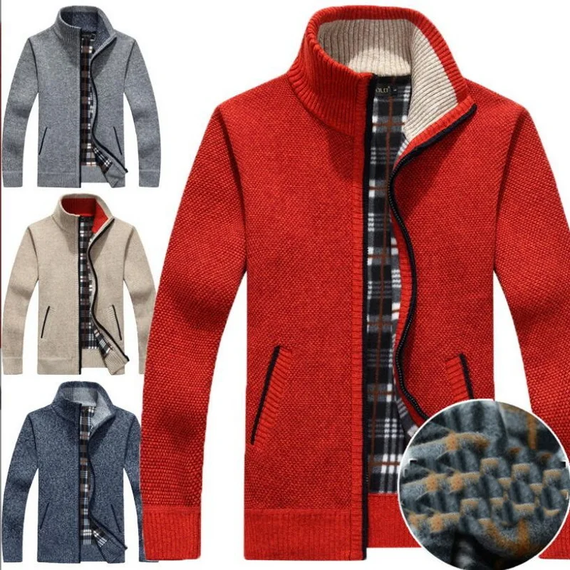 

Men Sweaters Cardigans Knitwear Male Fashion Thick Velvet Zipper Sweatercoat Men's Autumn Winter Cardigan