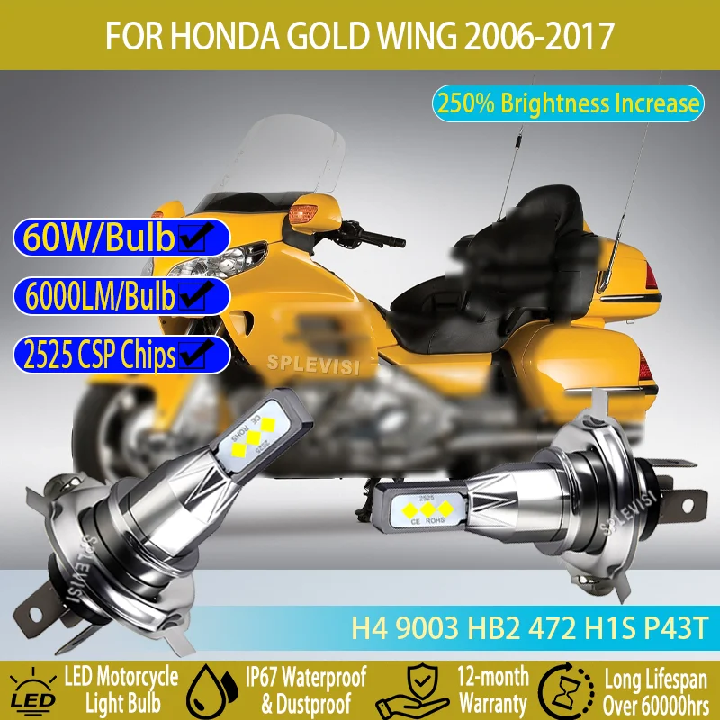 

1/2pcs 6000LM H4 LED with Cooling System - 60W, Long Lifespan For Honda Gold Wing 2006 2007 2008 2009 2010 2011 2012 2013-2017