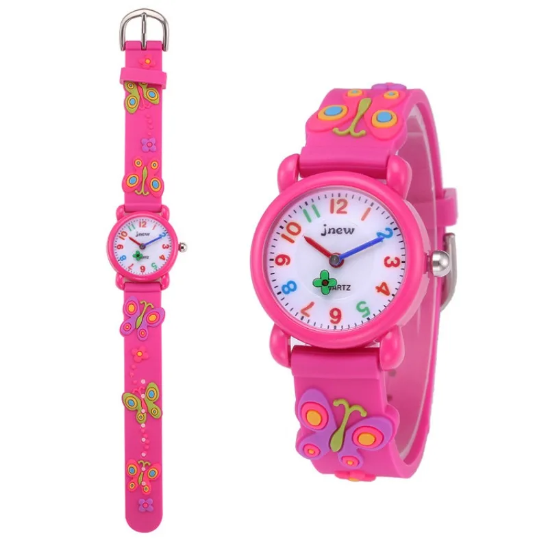 Children's Watch 3D Butterfly Flower Silicone Cartoon Watch Casual Waterproof Color Pointer Quartz Watch Girls' Clock Gift