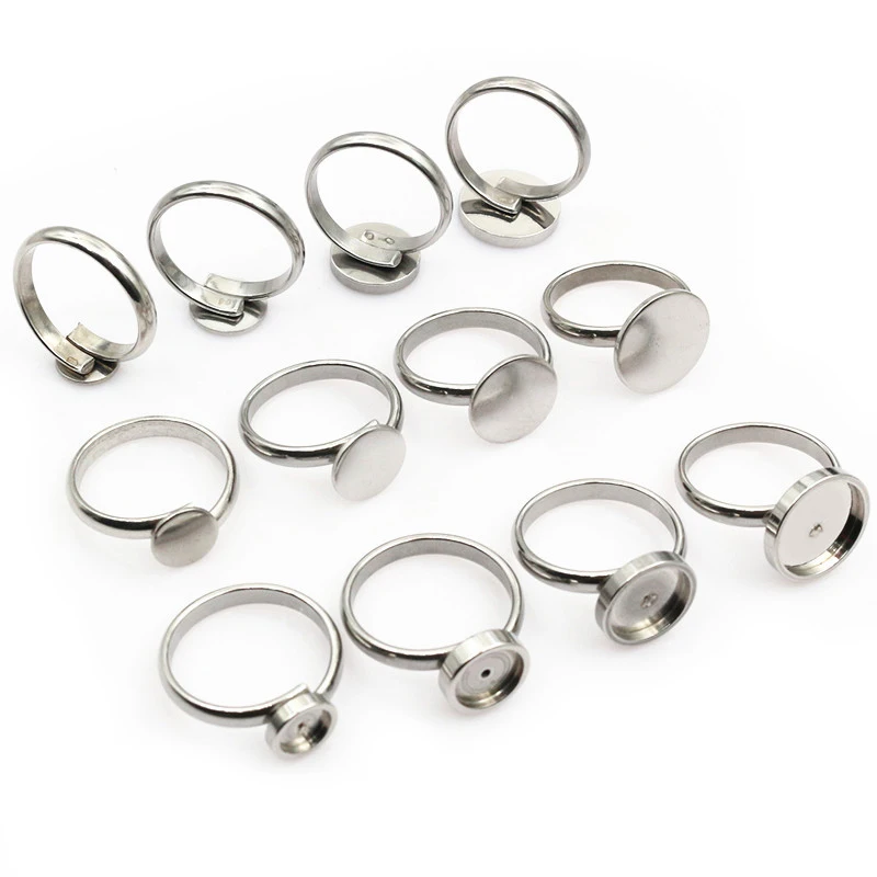 

5 шт. 6/8/10/12 мм без выцветания усиленные регулируемые кольца из нержавеющей стали настройки пустое основание, подходят 6-12 мм кабошоны DIY кольца лицевые панели