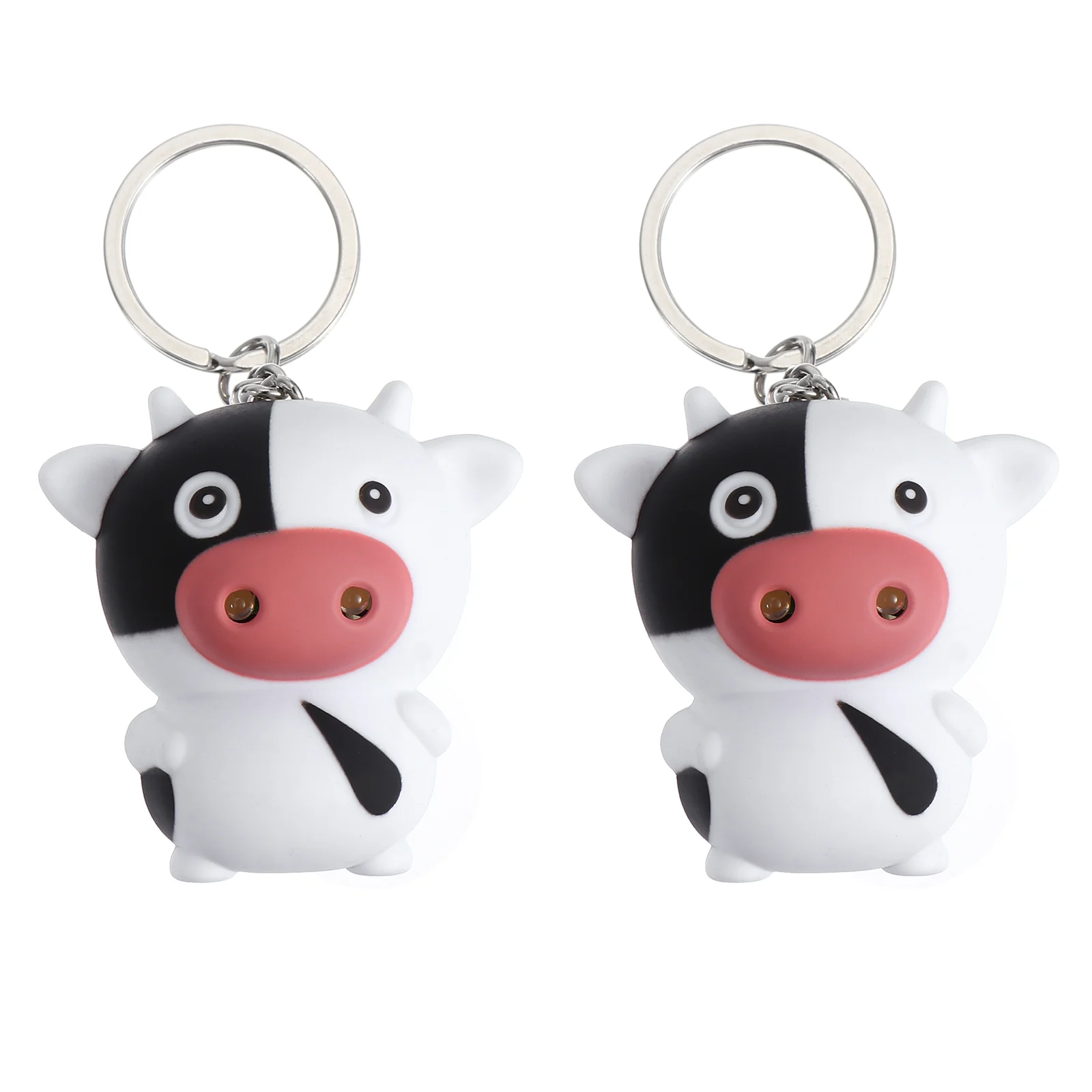 2 Pcs Cow Keychain Bag Pendant Glowing Lighting Bling Accessories for Car Creative Metal Decoration Man Leds