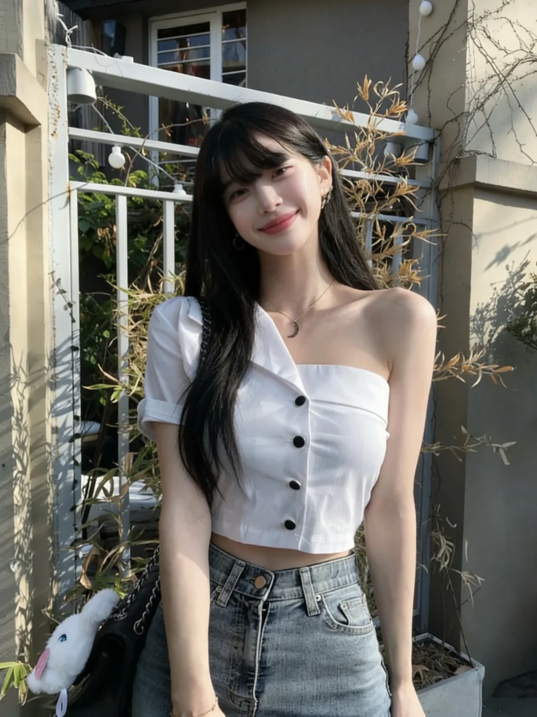 

Женская рубашка Kumikumi в стиле Sexy Girl: белая, приталенная, на пуговицах, с асимметричным воротником, повседневная, с открытыми плечами, весенняя, универсальная