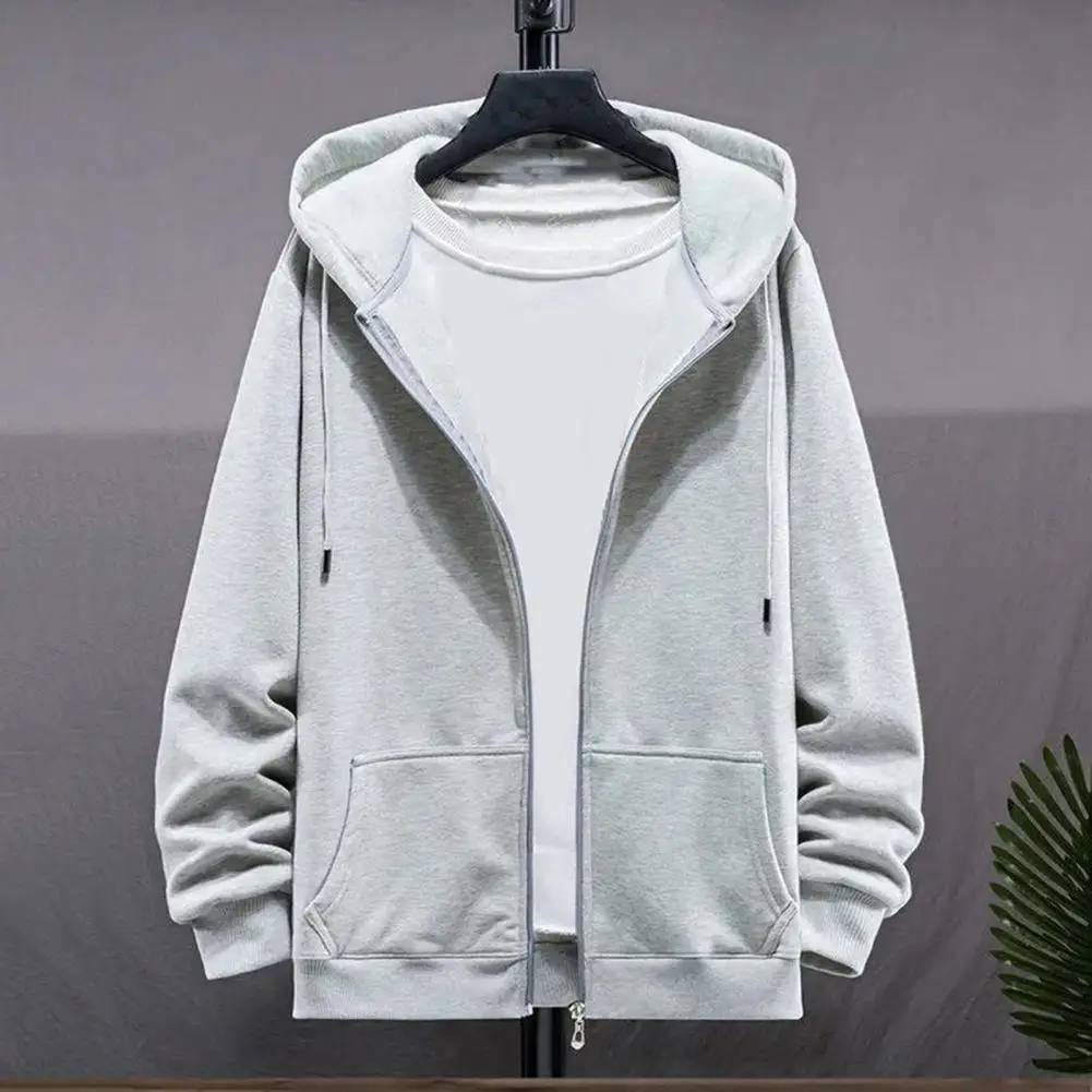 

Fashion Hoodie Solid Color Spring and Autumn Outdoor Sports Loose Tops Men's Street Style Zipper Coat Oversized Clothes