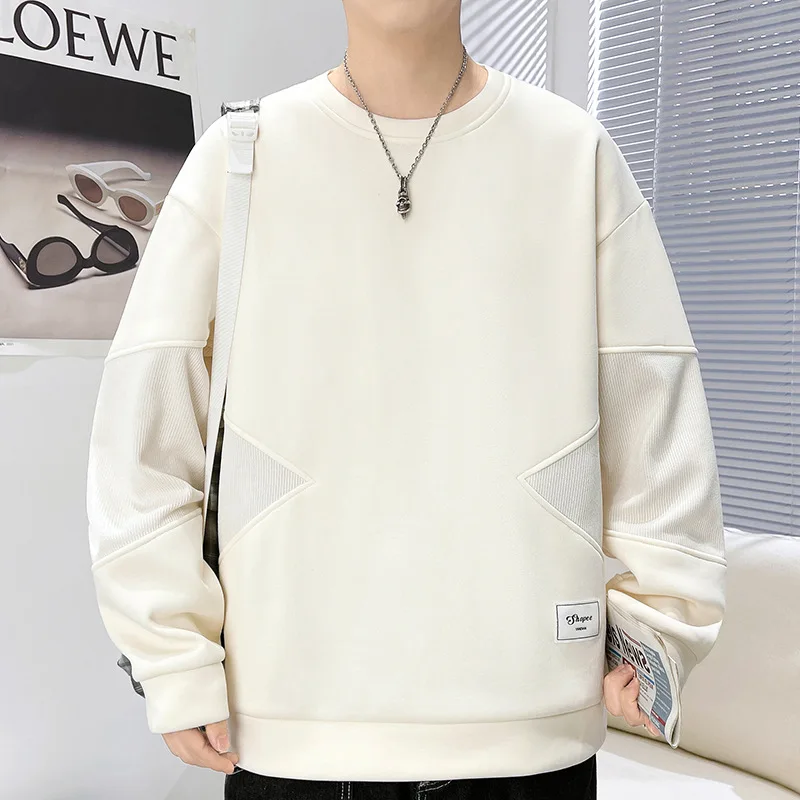 

Autumn patchwork round neck casual sweater loose and versatile long sleeved solid color sweater hoodie