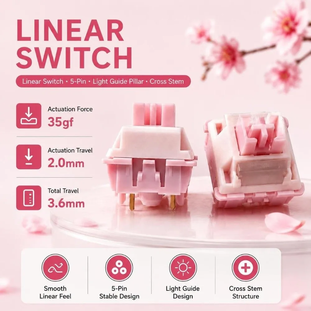 10PCS 5-Pin Linear Mechanical Keyboard Switch Cross Stem POK Stem Custom Mechanical Switch POM Top Housing