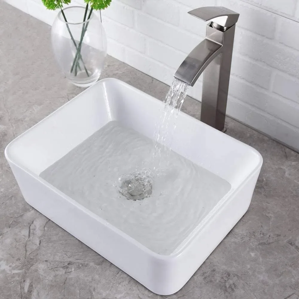 

Vessel Sink Rectangular - 16"x12" Rectangle Bathroom Sink Pure Porcelain Ceramic Vessel Sink, Above Counter Sink Art Basin