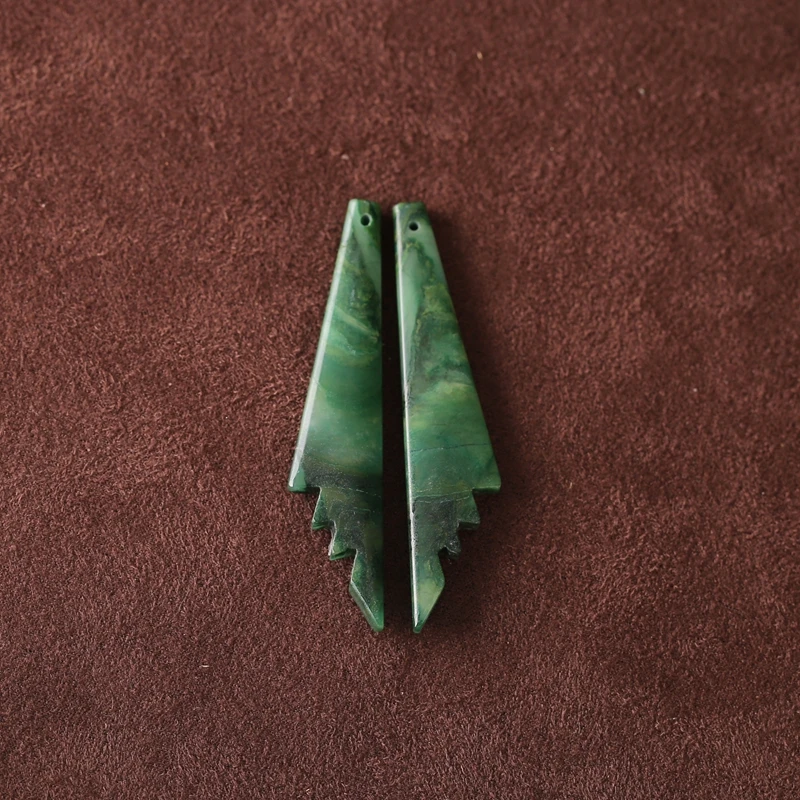 

B & F-Natural African Jade Saw-Shaped Earring Beads for Jewelry Making, Stone Accessory, Ideal Gift for Women, 54x12x4mm, 7.4g