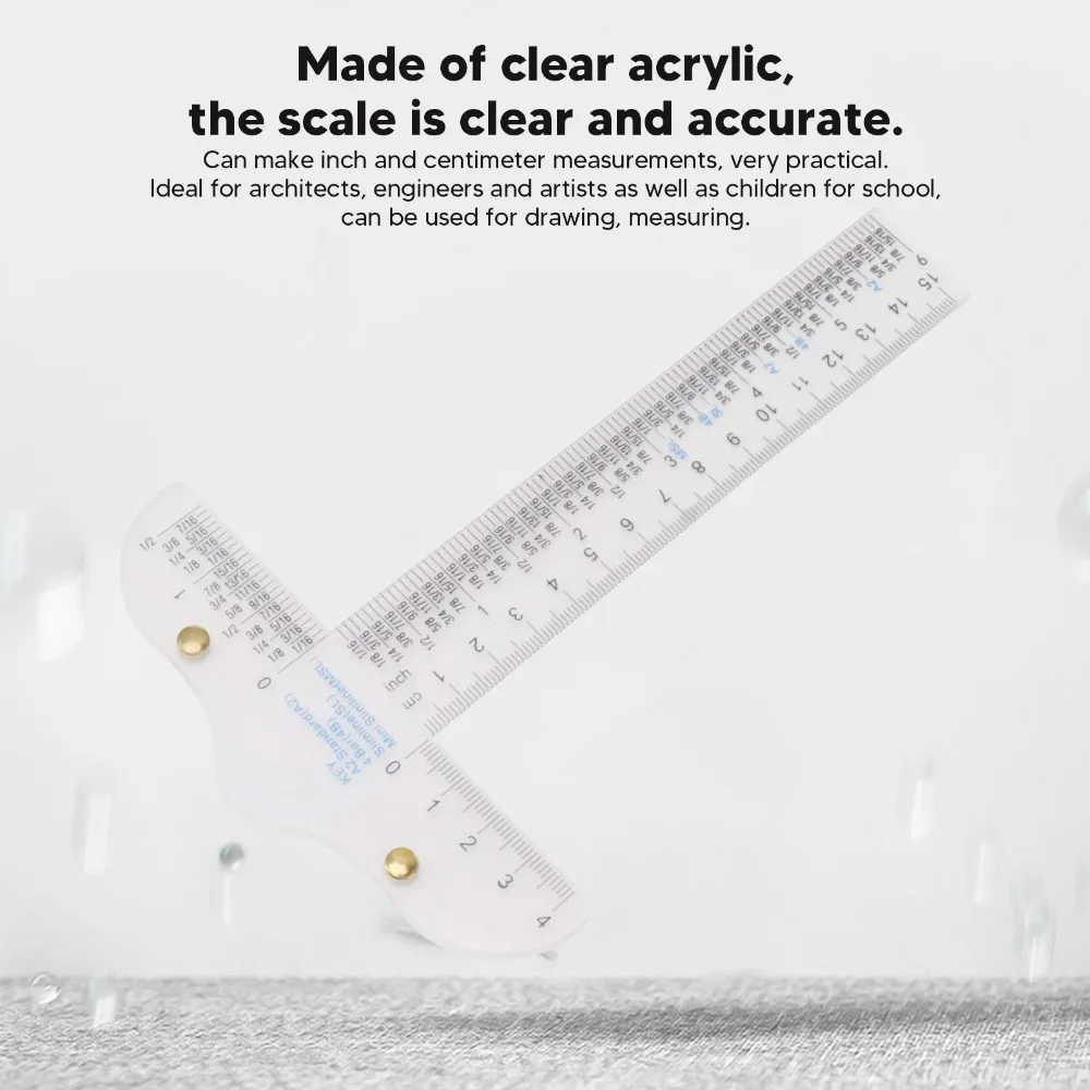 User-friendly Transparent T-square Ruler T-shape Graduated Drawing Ruler Plastic Straight-edge Stationery Ruler Student Learning