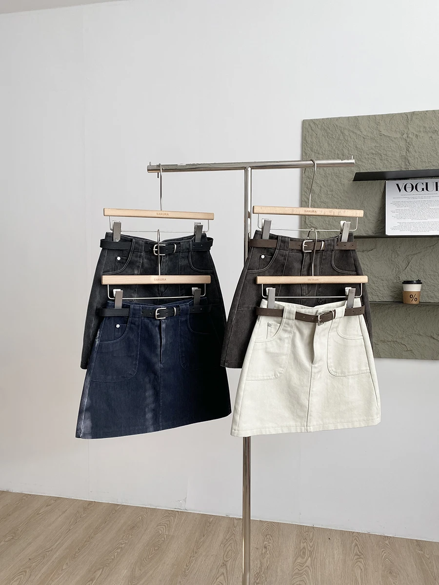 

Women's Autumn Winter Chic High Waist A Line Denim Skirt Lady Summer Autumn Casual Solid Color Denim Short Skirt