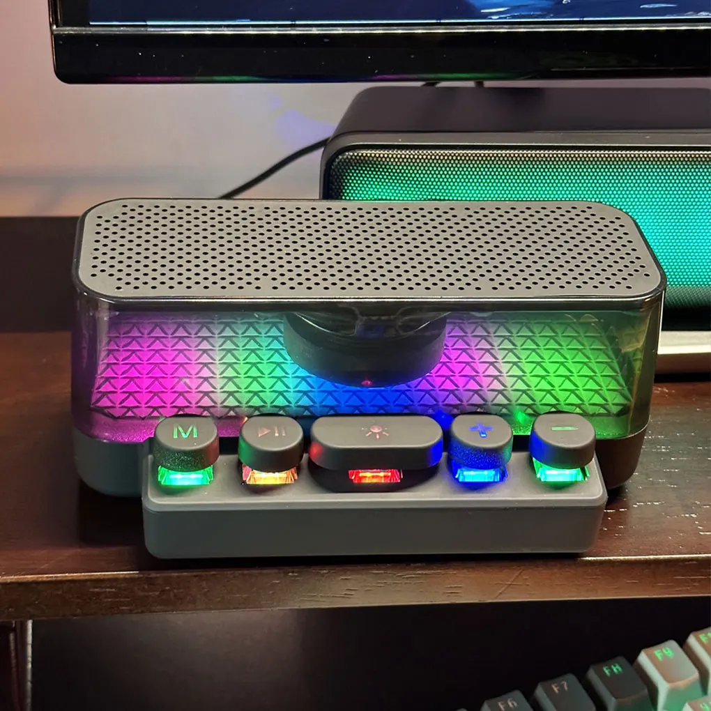 مكبر صوت أسود مع مفتاح إضاءة تلقائي فريد من نوعه، اتصال بلوتوث ثابت، أسود بارد