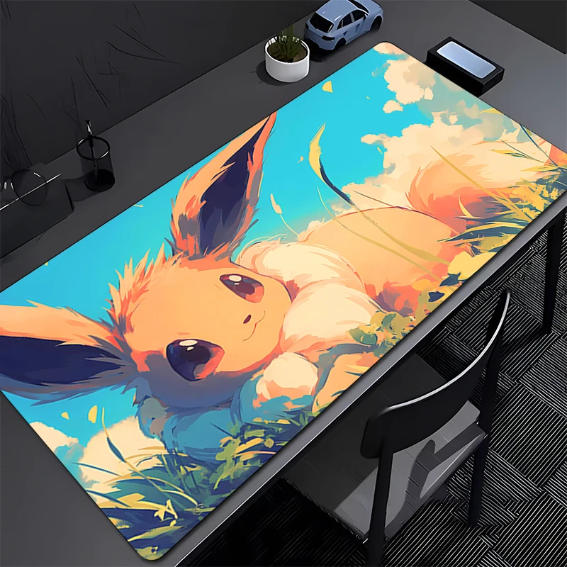 

Mouse Pad Gaming Gabinete Computer Desk Mat Non Slip P-Pokemon Eevee Keyboard Pad Tablet Natural Rubber Mousepad For Best Gift
