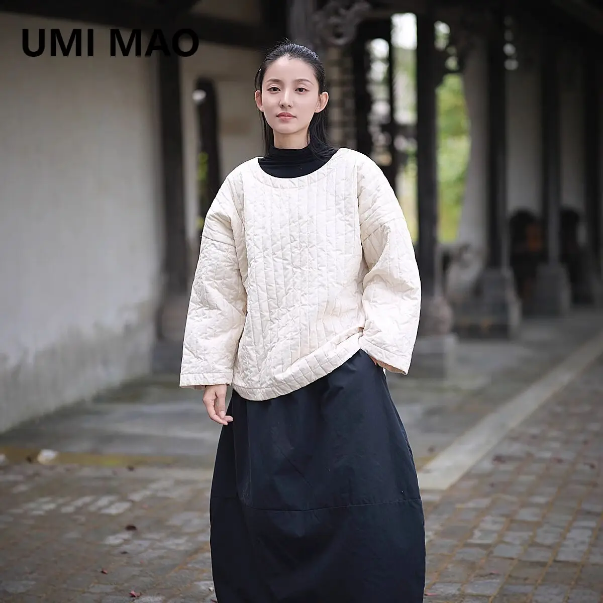 UMI MAO High-Density Cotton Quilted Artistic Padded Winter Jacket Pullover Women's Loose Handmade Cotton Coat
