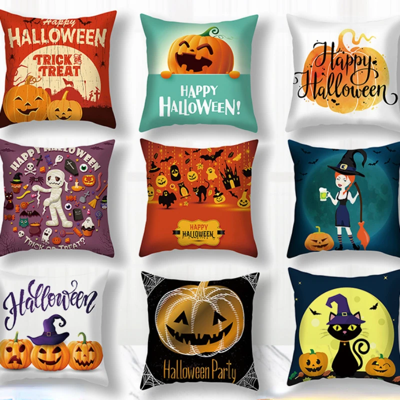 

45*45cm Halloween Throw Pillow Cover Imitation Super Soft Party Decoration Ghost Festival Pumpkin Demon Sofa Throw Pillow Cover