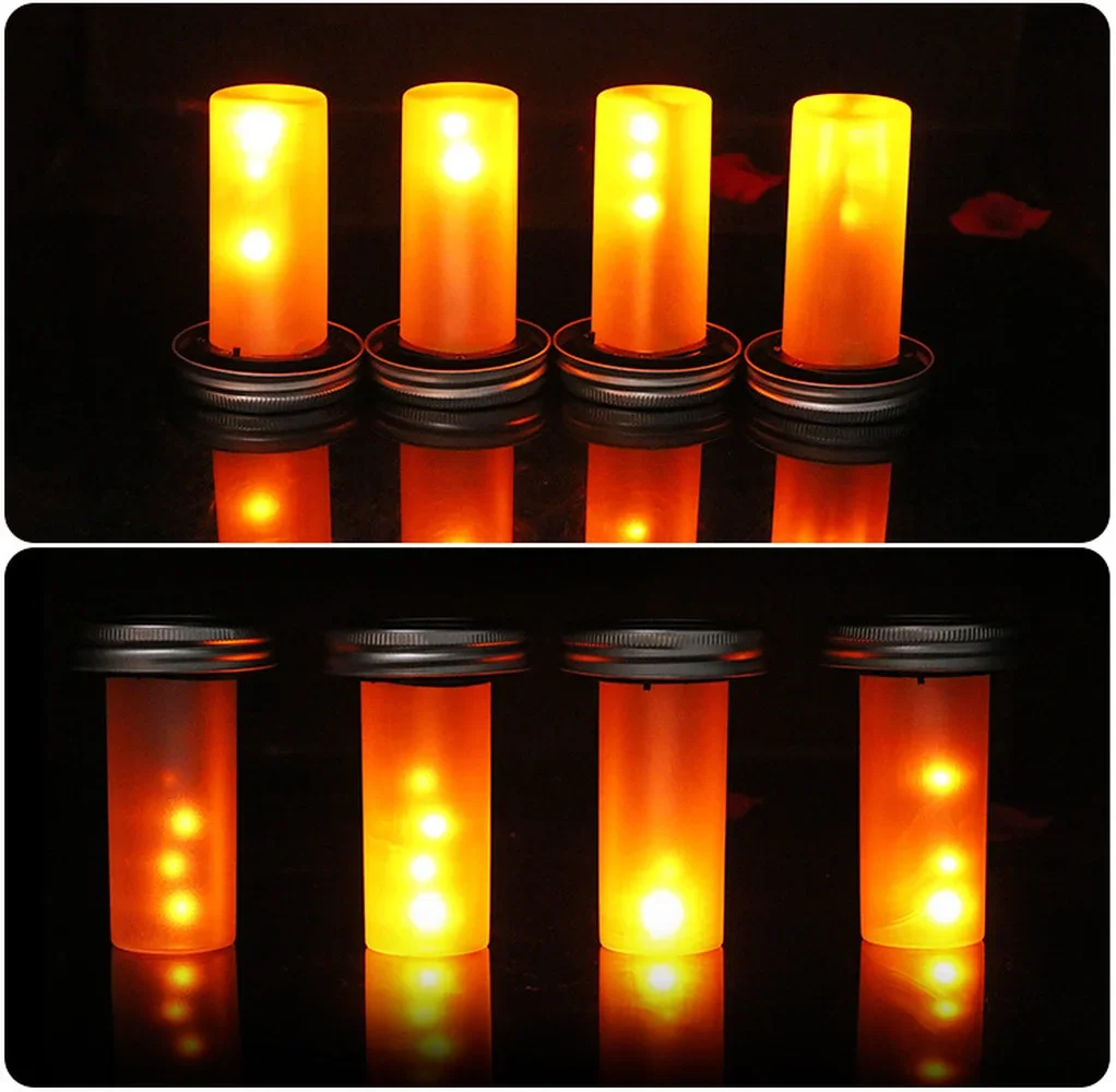 1PCS Solar LED Mason Jar Lit Light Torch Flame Warm LED Garden Outdoor Solar Bottle Lamp Candle Lantern Christmas Decoration