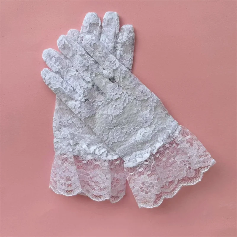 Weibliche dünne sexy schiere florale Spitzenhandschuhe Vollfinger-Fäustlinge Lolita-Kleid Vintage-Handschuhe Brautkleid-Accessoires Weiß Schwarz