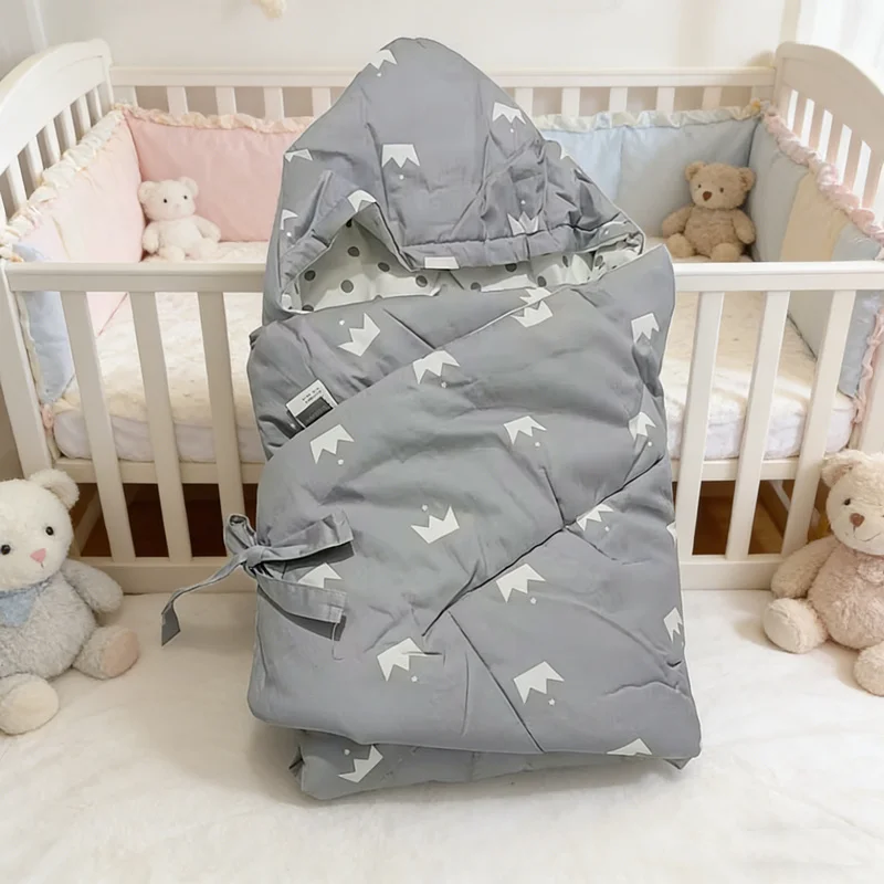 グレークラウンプリントパターンベビー寝袋子供の秋と冬暖かい寝袋新生児抗恐怖寝袋