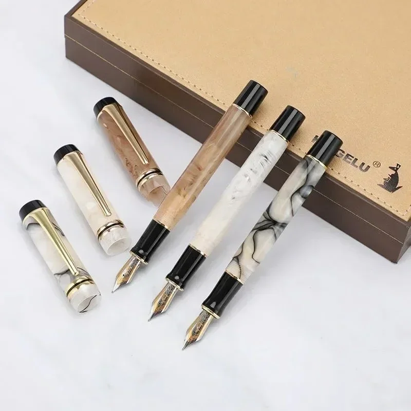 Hot Kaigelu 316 Acrylic Fountain Pen F Nib Blue Brown White Marble Amber Pattern Ink Pen Writing Gift For Business Students Offi