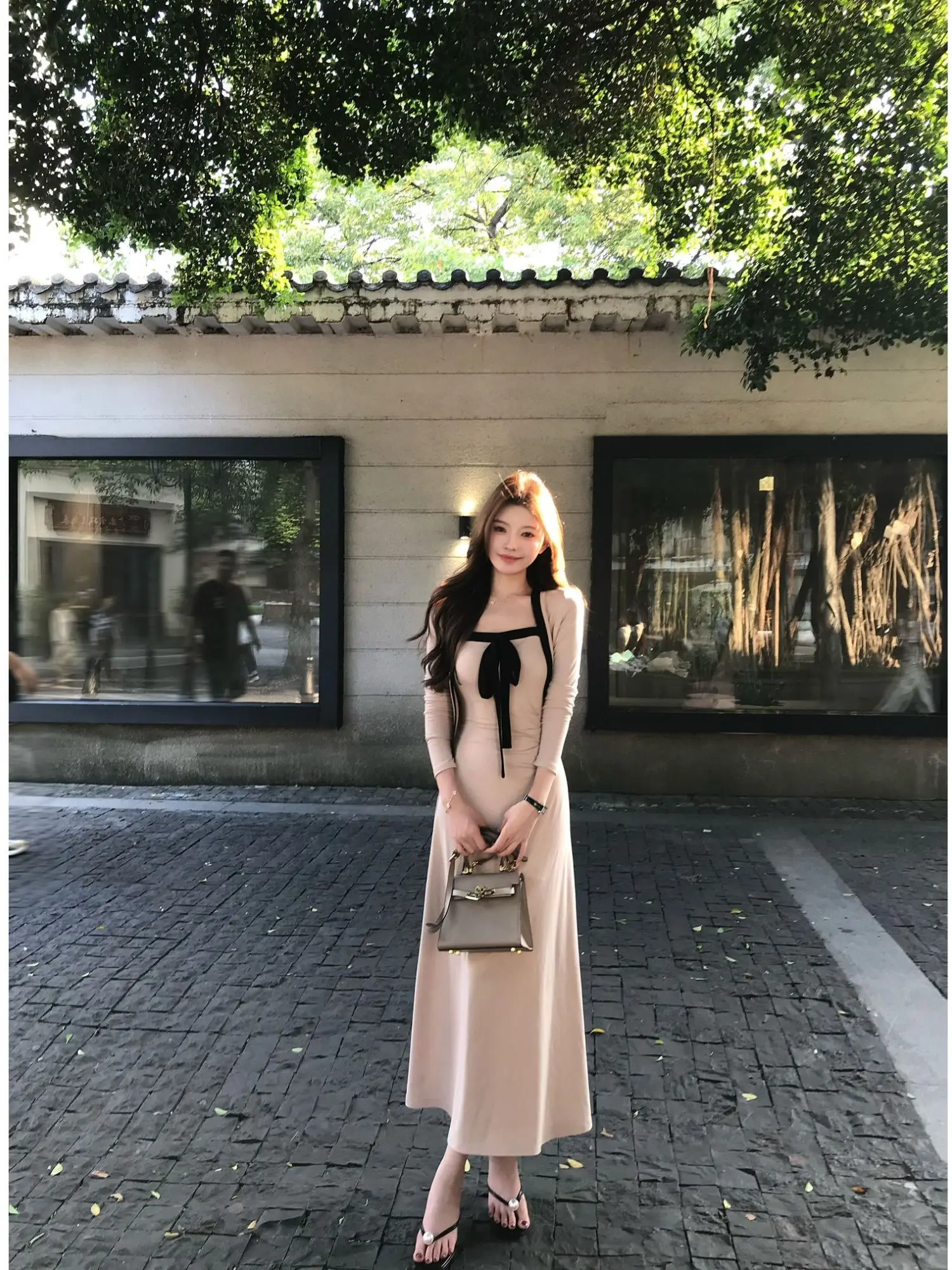 Women's Early Autumn Fashion Set with Wrap Skirt Open Cardigan Shawl Strap Waist Slimming  Two-Piece Suit