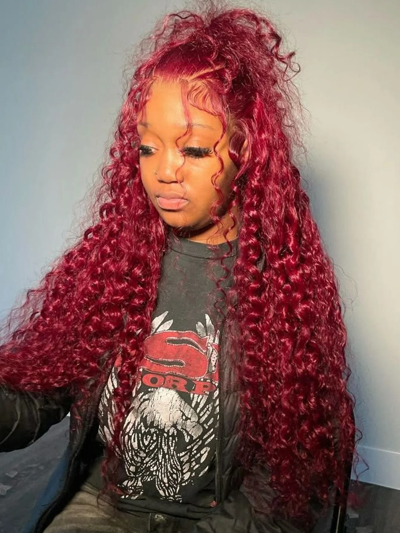 200% الكثافة 99J بورجوندي ملون موجة عميقة عالية الكثافة 13X4 الدانتيل شعر مستعار أمامي عميق مجعد أحمر اللون الدانتيل أمامي خصلات الشعر المستعار الإنسان