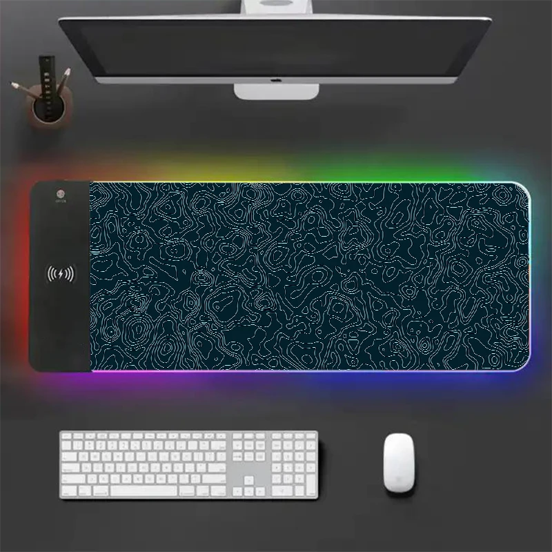 

Mouse Pad Gamer XXL Mous Pads DeskMat RGB Gaming Mousepad Company Keyboard Non-Slip Base for With 15W Wireless Charger 800X300MM