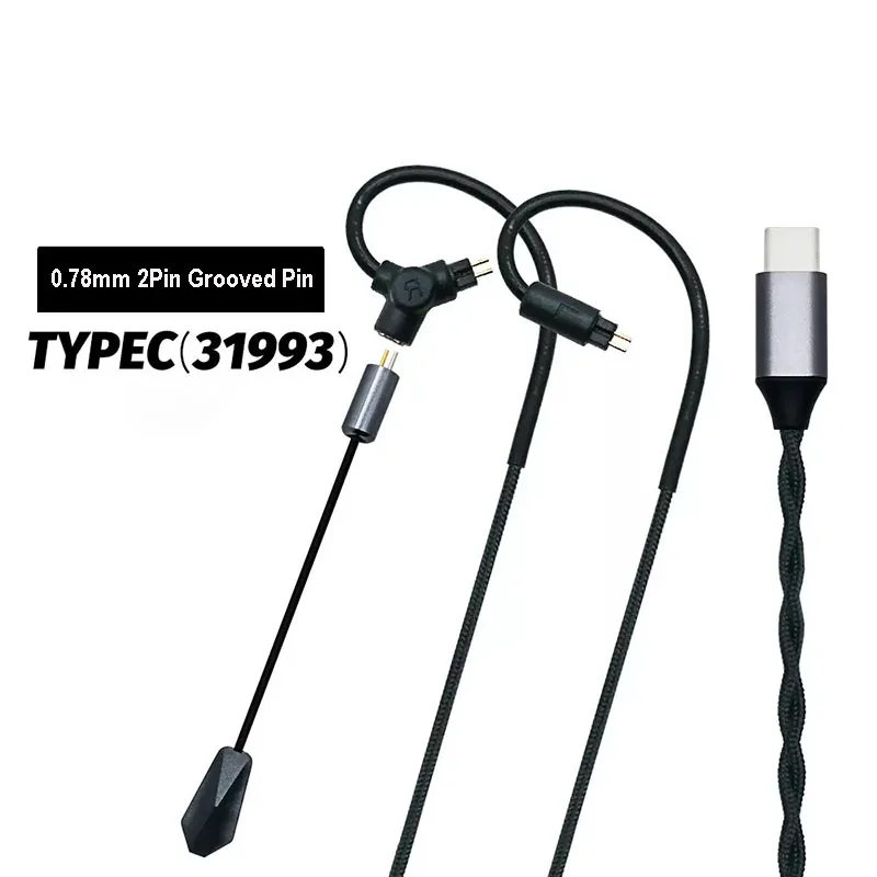 0.78 QDC MMCX Gaming Earphone Cable 3.5mm Type C Long Rod Microphone HiFi Sound Headset Cord for Mobile ESports Open Black Chat