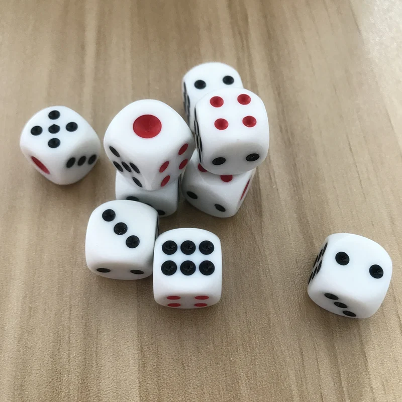 Dice 10Pcs/Lot High-quality 16mm Drinking Dice Red and Black Dots Rounded Corner White Dice Nightclub Bars KTV Dedicated