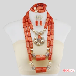 Nigerian Bride Wedding Jewelry Original Orange Coral Beads Necklace Set for Women