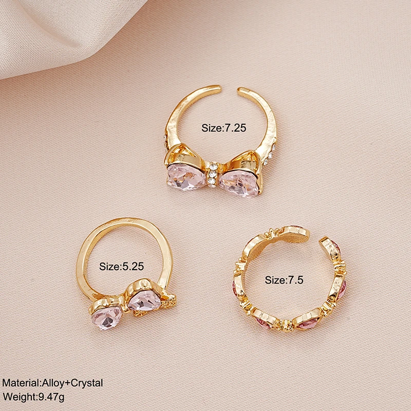 Vintage Y2K Pink Heart Zircon Bowknot Ring For Women Fashion Boho Kpop Sweet Girls Open Finger Rings New Party Gift Jewelry