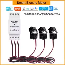Tuya WiFi 3 Phase Electric Power Meter 80A/120A/200A/300A/500A Bidirectional Energy KWH Instrument Monitor With 3CTs Relay