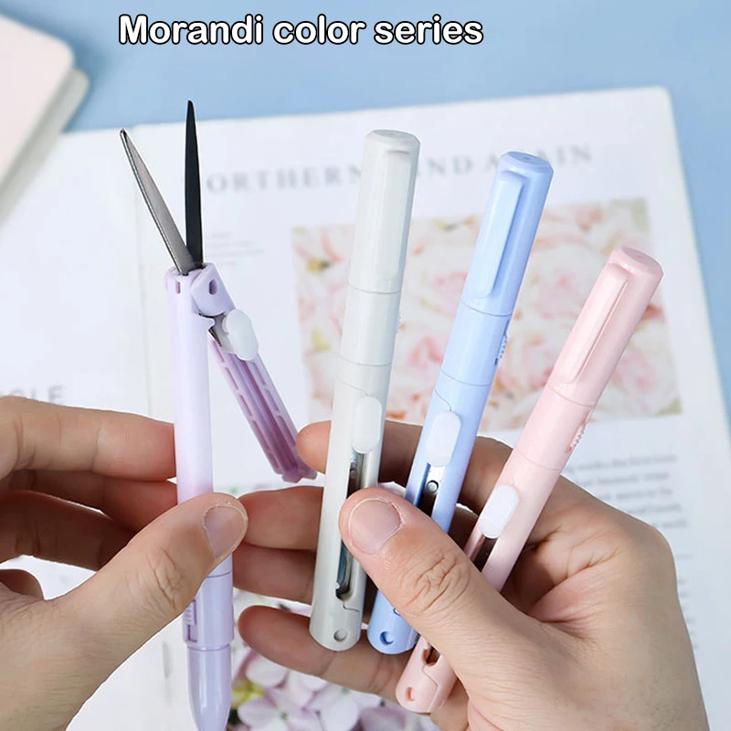 Portable Mini Colorful Folding Scissors Mini Multifunction Engraving Knife Scissors Paper Trimming Utility Knife School Supplies