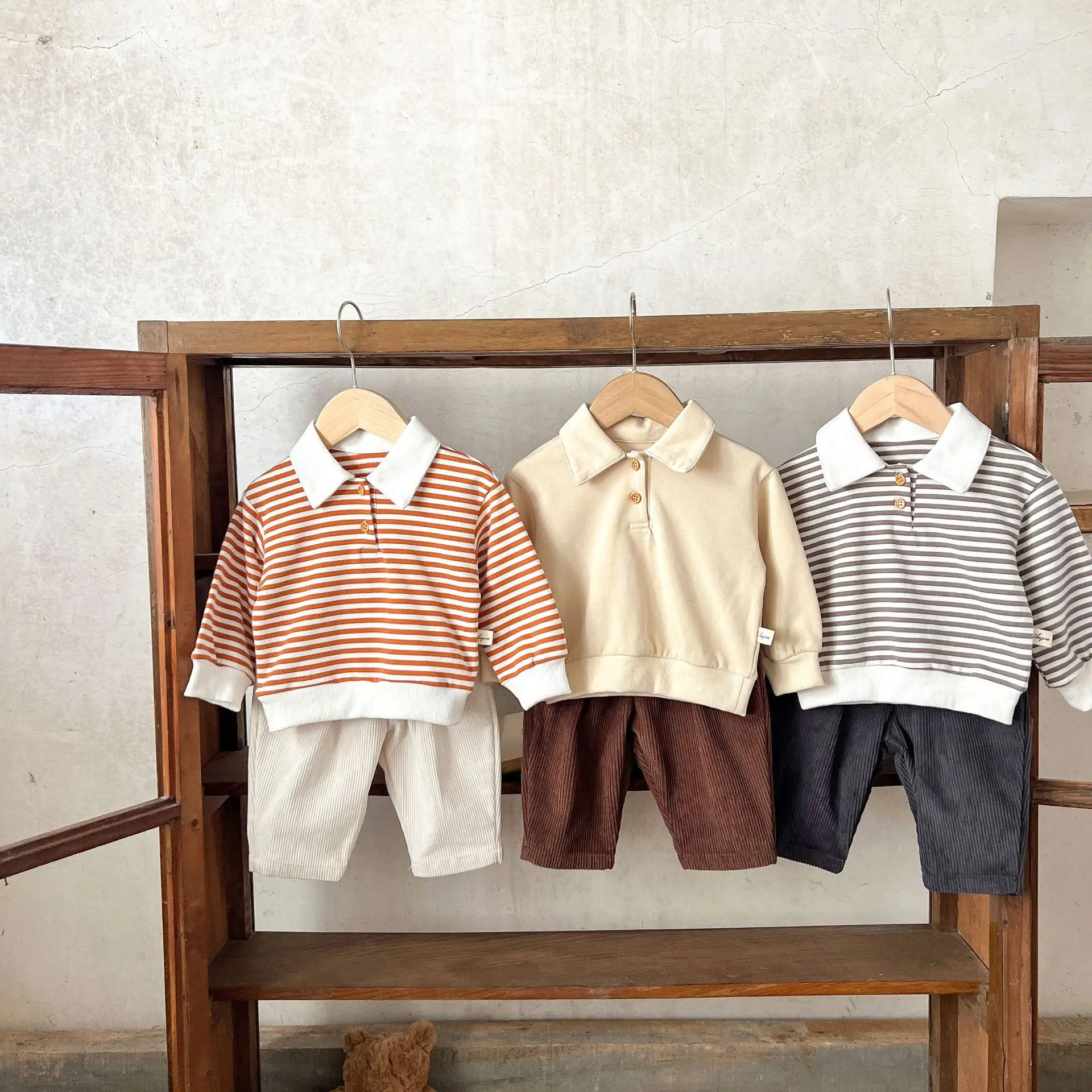 

Korean Style Stripe Turn Down Collar Baby Tops Loose Long Sleeve Ins Button Cotton Newborn Autumn Clothes