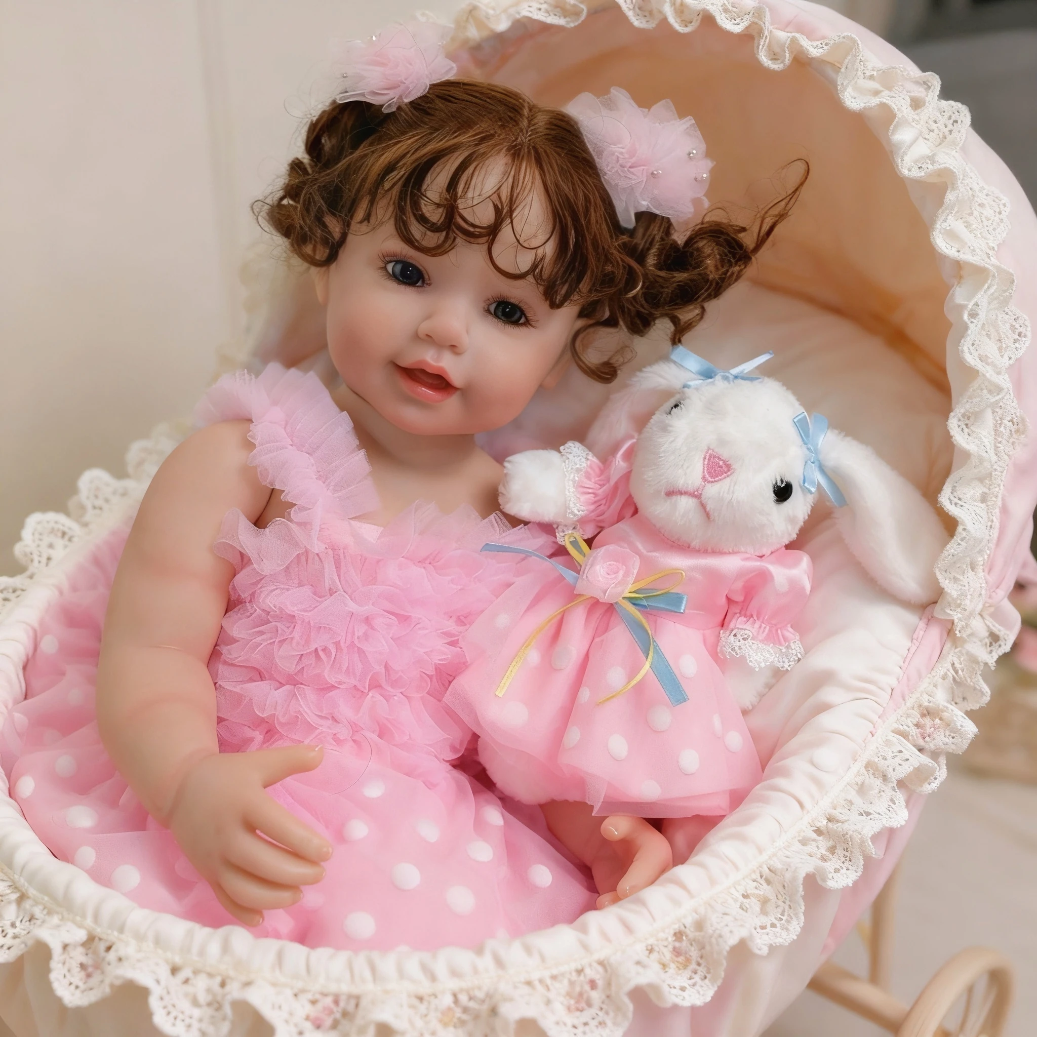 

1PC 22in/55cm Reborn Smiling Girl Doll - Soft vinyl Body Hand Rooted hair Cuddly Baby Doll