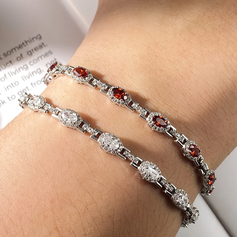 

Браслеты HORRIPAL D Color VVS1 с овальной огранкой из циркона/муассанита, полностью инкрустированные бриллиантами, для женщин, из стерлингового серебра 925 пробы, блестящие ювелирные украшения Eternity