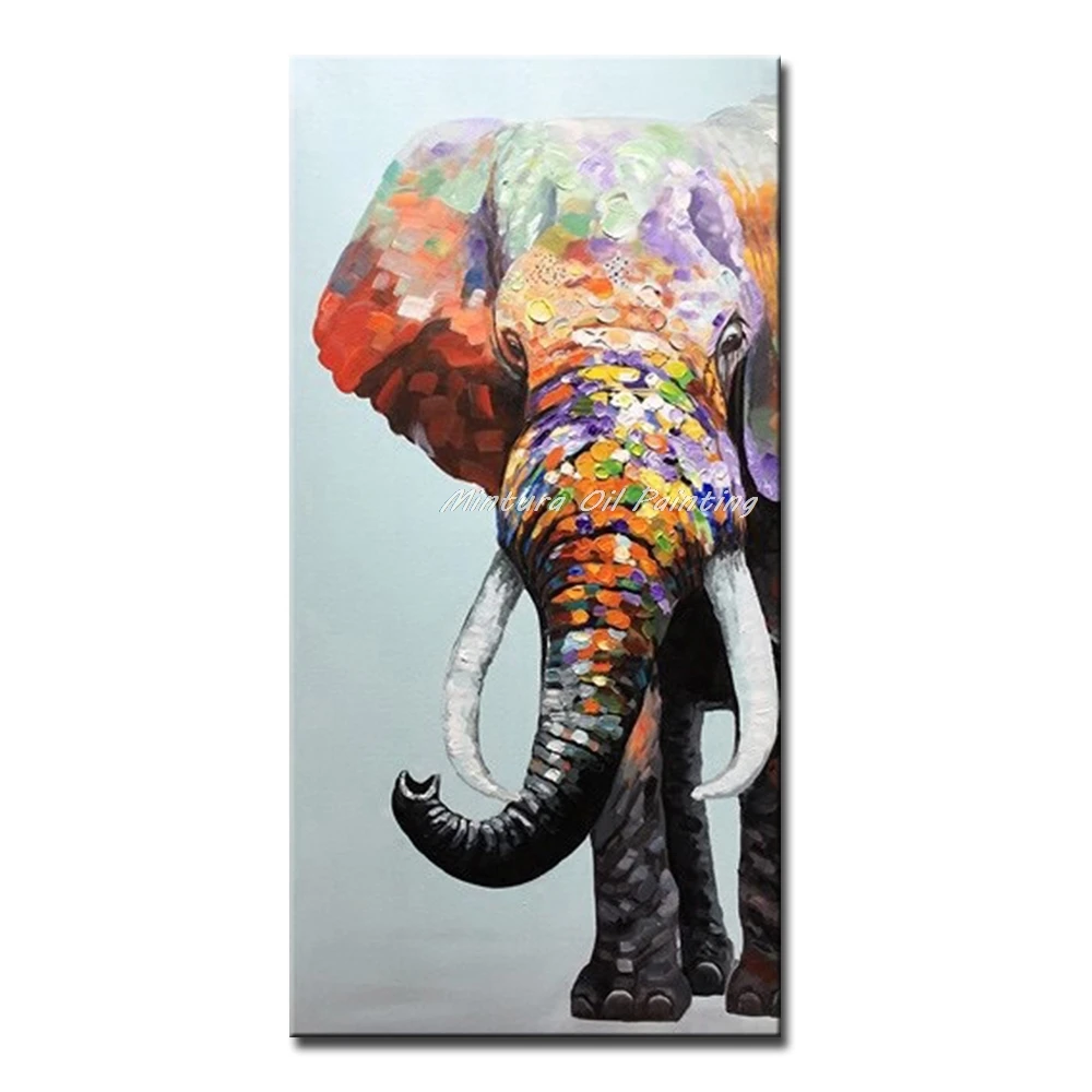 Mintura Large Handmade Elephant Oil Painting on Canvas,Modern Abstract Animal Poster,Wall Art Picture,Room Decor,Home Decoration