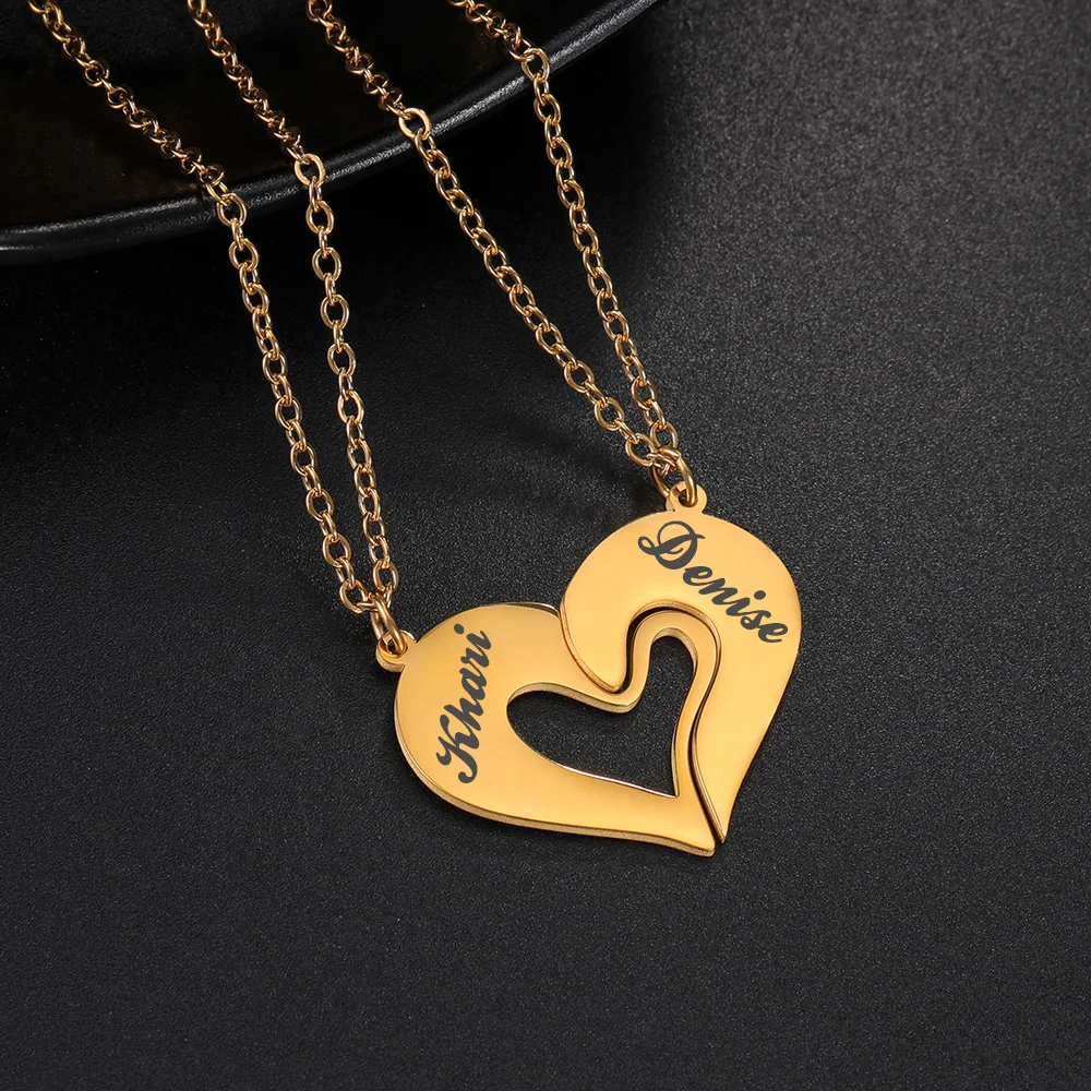 

Akizoom Customized Engrave Name Heart Necklaces Stainless Steel Personalized Date Letter Pendant for Women Lover Christmas Gift