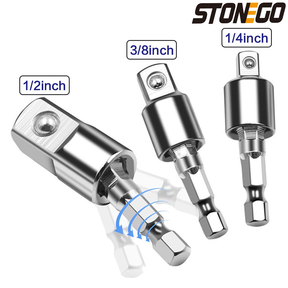  STONEGO 1PC/3PCS 1/4" 3/8" 1/2" Electric Wrench Drill Socket Adapter Rotatable Square Socket Converter Tool for Impact Driver 