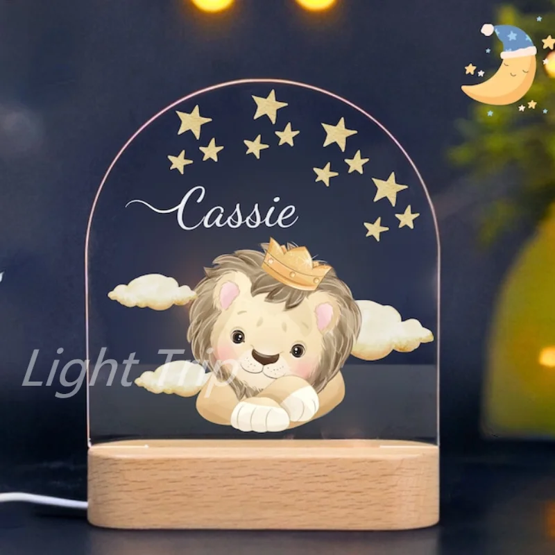 Personalized Safari Babies Night Lamp Custom Baby Birth Animal Lamp with Warm/RGB Lighting for Kids Bedroom Table Decor 20 Style