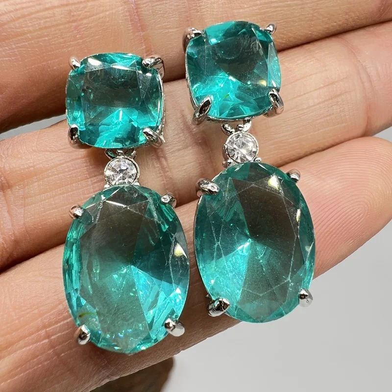 Vintage Jewelry for Women Square Blue Stone Dangle Earrings for Women Engagement Wedding Earring Valentines Day Gift Accessories