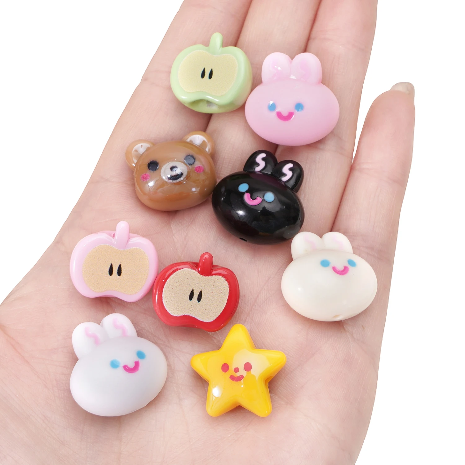 

1pcs Cute Apple Star Bear Rabbit Shape Beads Acrylic Spacer Loose Beads for Jewelry Making DIY Phone Chain Bracelet Accessories