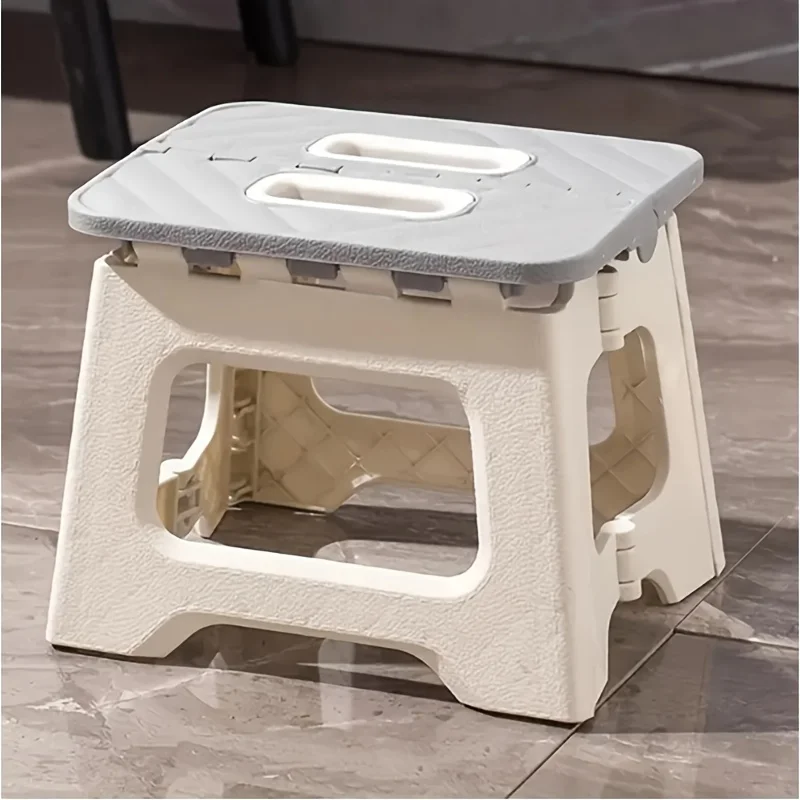1PC Portable Grey Plastic Folding Stool - Compact, Versatile for Camping, Fishing, Home & Car Storage. image 2