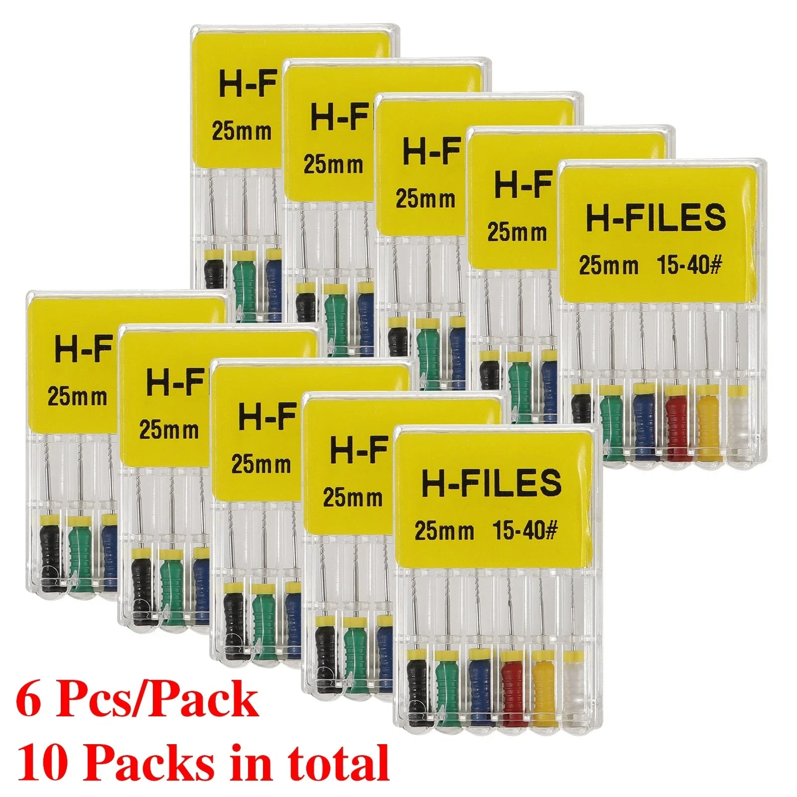 10 Packs/60PCS Dental Endodontic Root Canal Endo File H-Files 25mm Stainless Steel